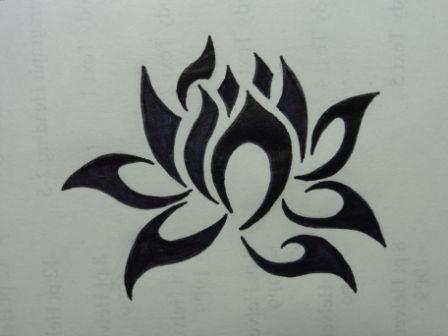 Awesome Black Tribal Lotus Tattoo Design