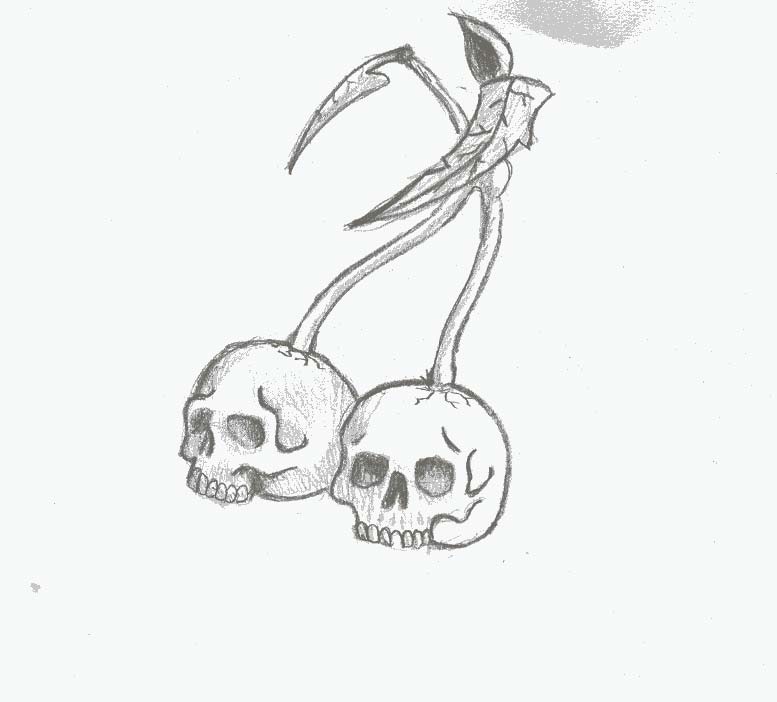Awesome Cherry Skull Tattoo Design by Memison