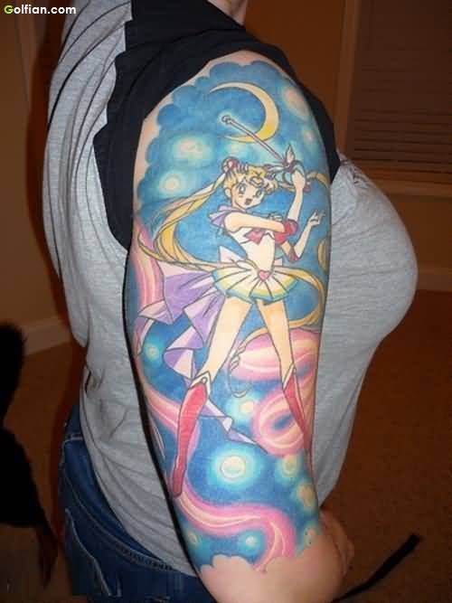 Awesome Colorful Fairy Tattoo On Women Right Half Sleeve