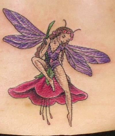 Awesome Colorful Fairy With Flower Tattoo Design