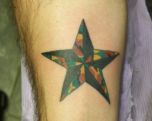 Awesome Colorful Nautical Star Tattoo On Leg