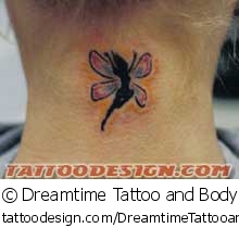 Awesome Fairy Tattoo On Girl Back Neck