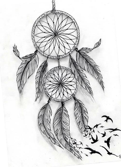 Awesome Flying Birds and Dreamcatcher Tattoo Design