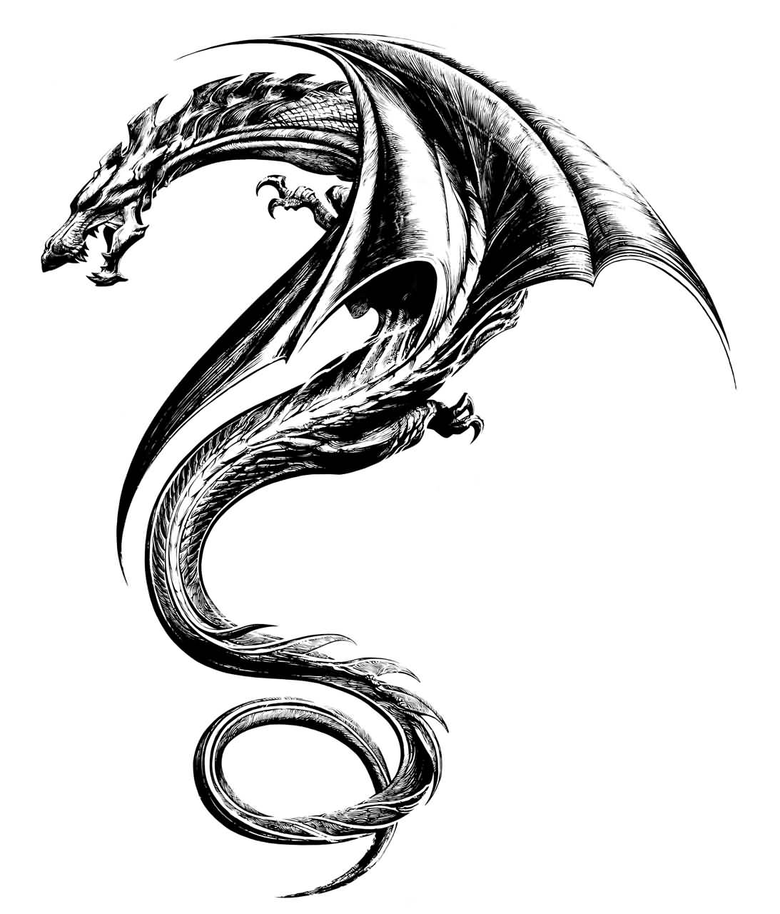 Awesome Flying Dragon Tattoo Design