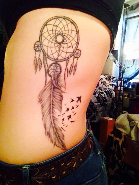 Awesome Flying birds And Dreamcatcher Tattoo