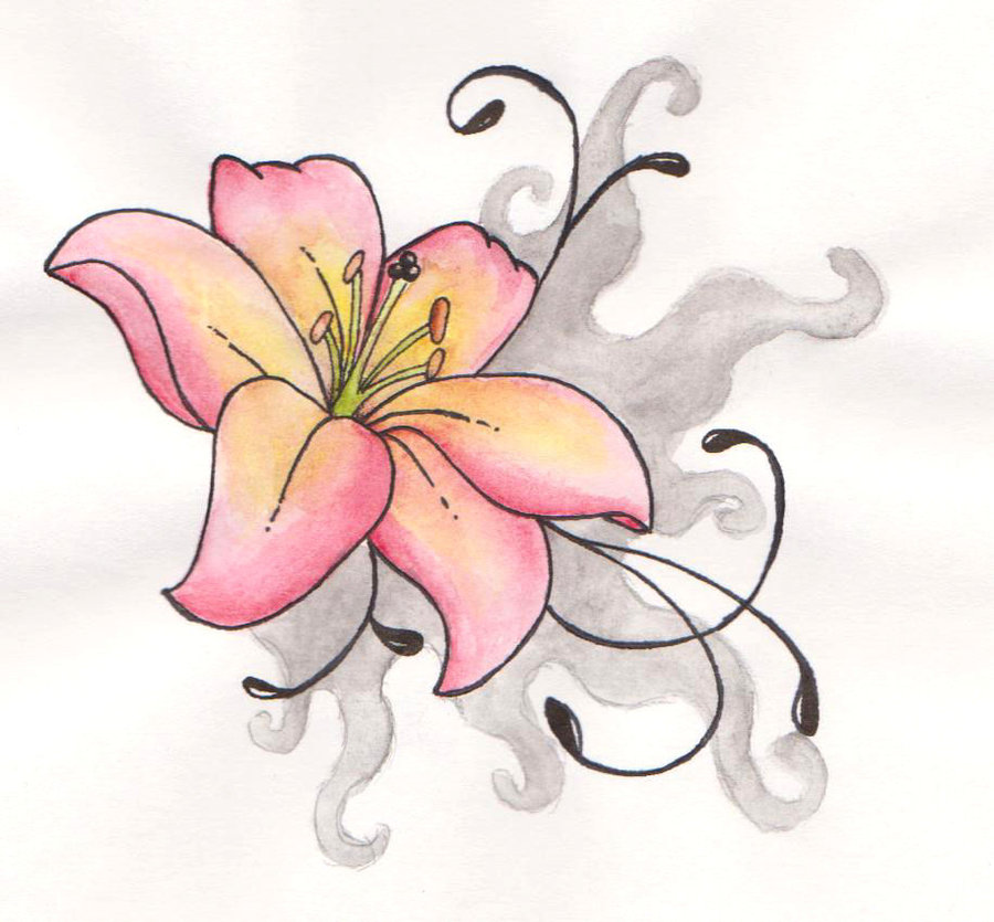 Awesome Lily Flowers Tattoo Design