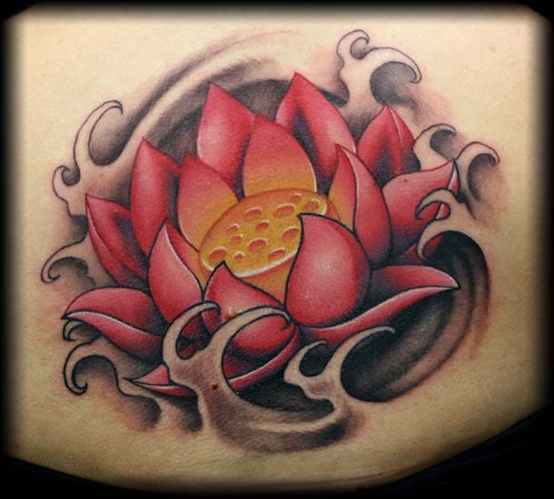 Awesome Lotus Flower In Water Tattoo Design