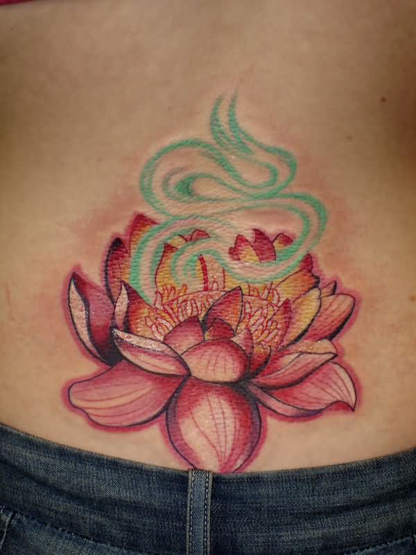 Awesome Lotus Flower Tattoo On Lower Back