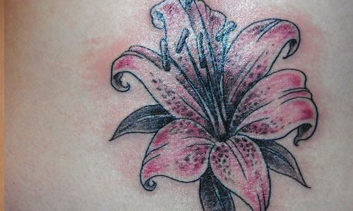 Awesome Pink Tiger Lily Flower Tattoo