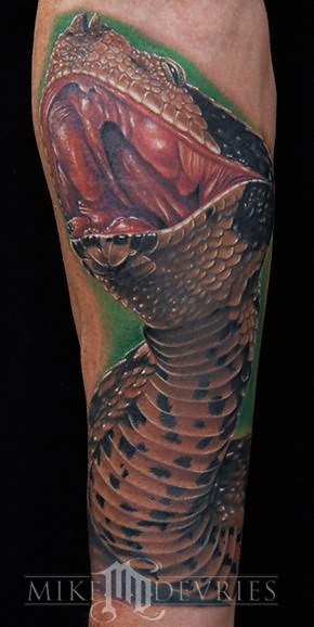 Awesome Realistic Snake Tattoo Design For Sleeve