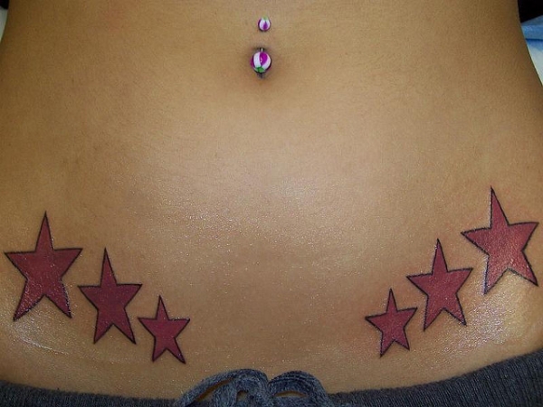 Awesome Star Tattoos On Both Stomach