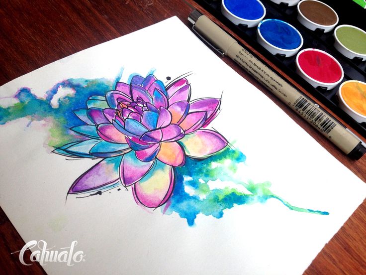 Awesome Watercolor Lotus Flower Tattoo Design