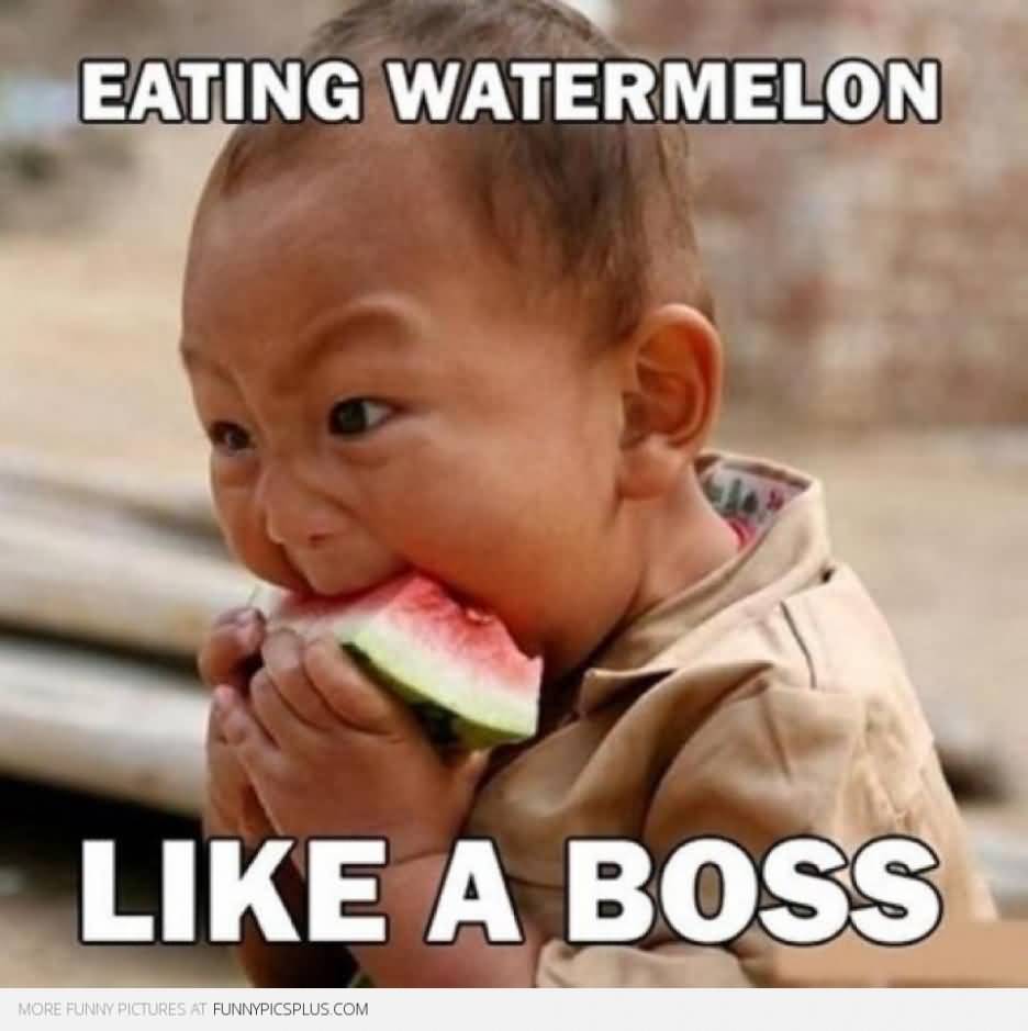 Baby Wating Watermelon Like A Boss Funny Photo