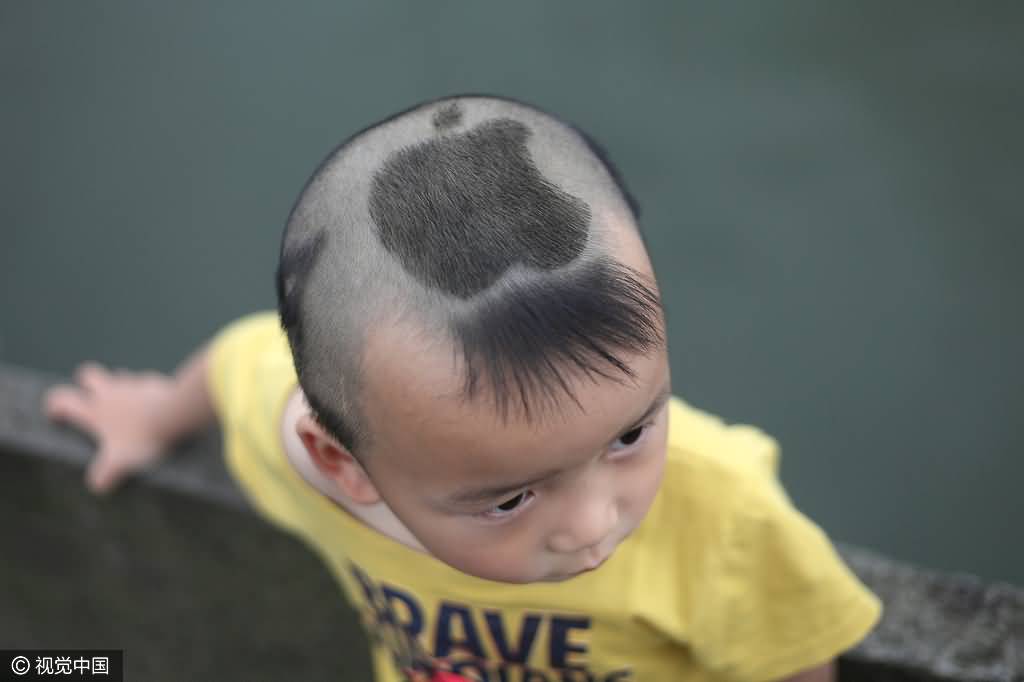Baby With Funny Apple Logo Haircut