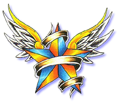 Banner And Angel Winged Nautical Star Tattoo Design
