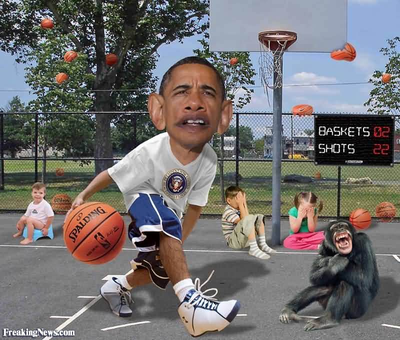 Barack Obama Shoots Only 2 For 22 On Basketball Court Funny Picture.