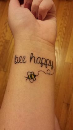 Bee Happy - Black Ink Bumblebee Tattoo On Left Wrist