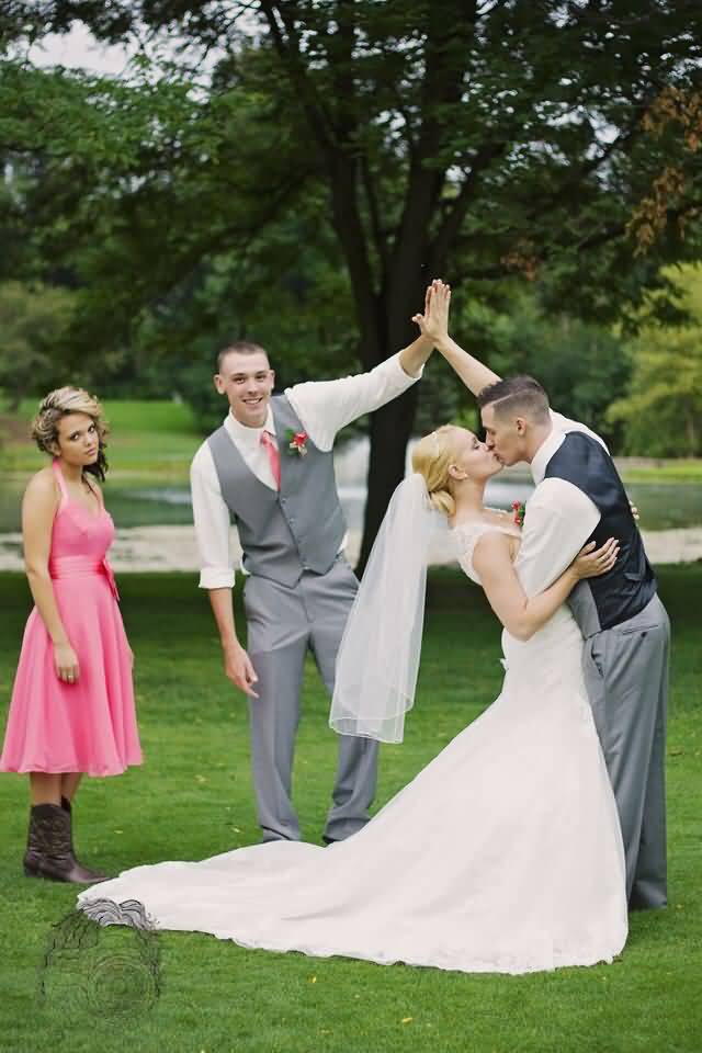 Best Man And Maid Of Honor With Bride And Groom Funny Wedding Picture