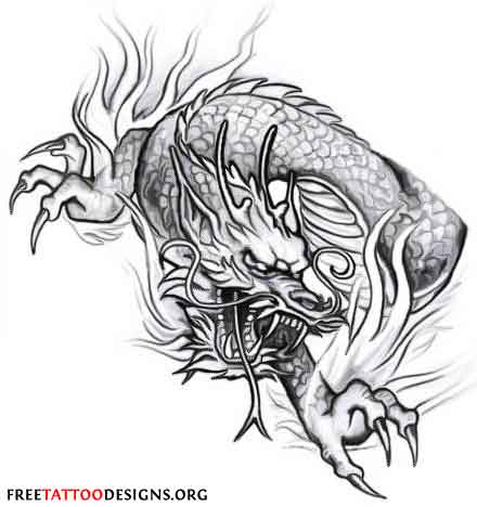 Black And Grey Dragon Tattoo Design Sample
