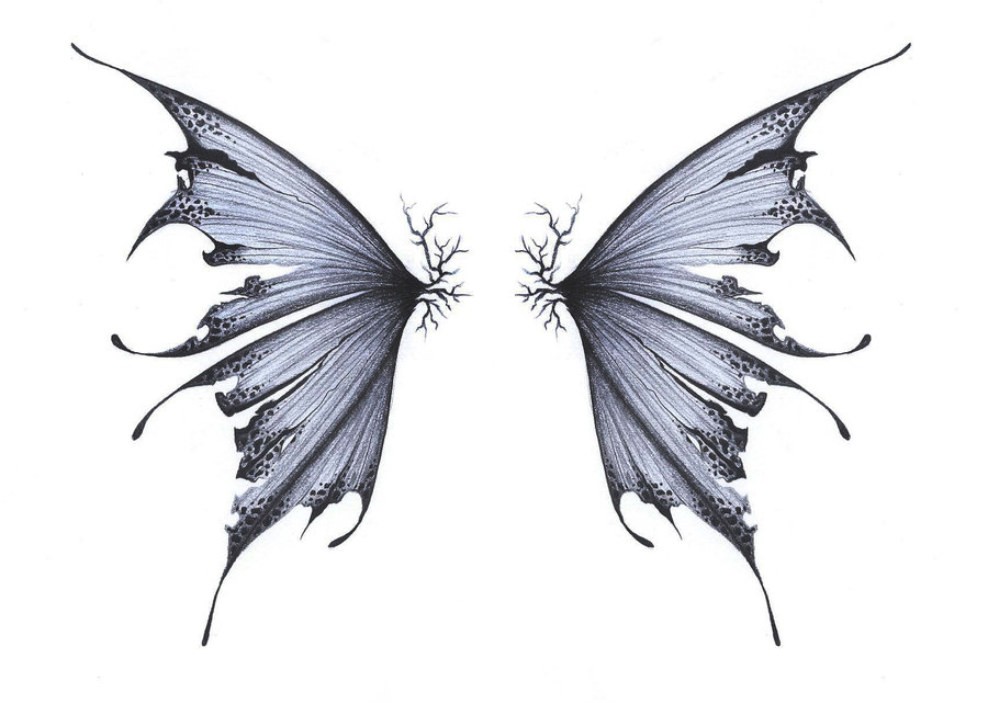 Black And Grey Fairy Wings Tattoo Design