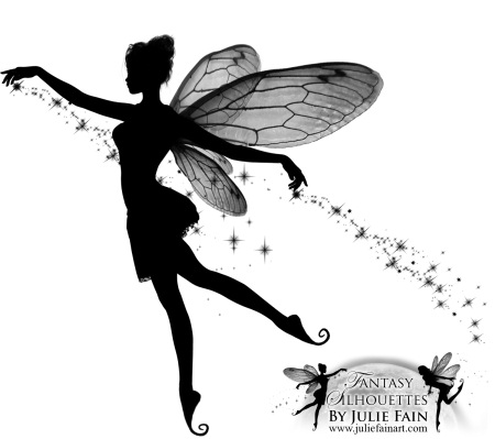Black And Grey Fairy With Fairy Dust Tattoo Design