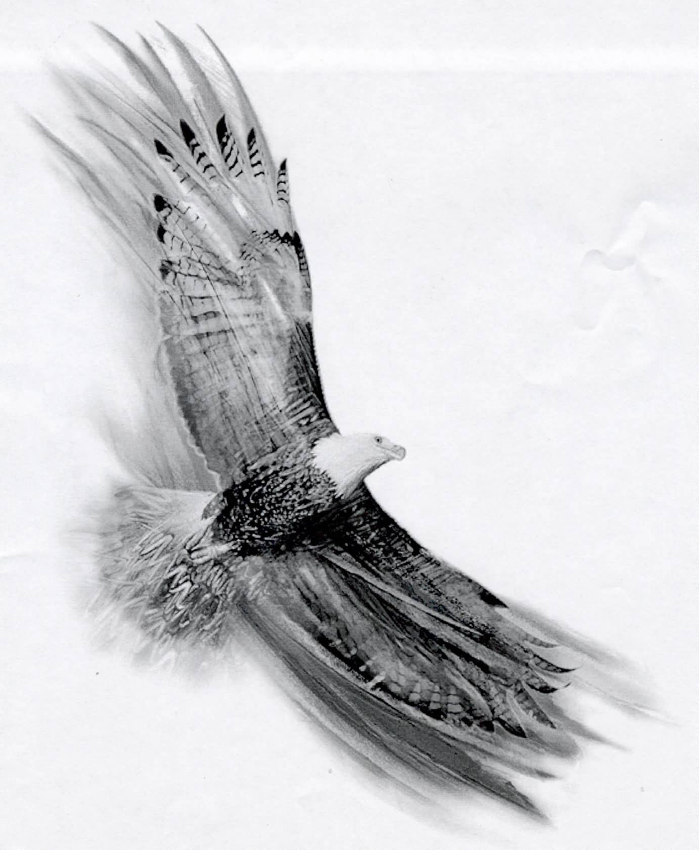 Black And Grey Flying Eagle Tattoo Design By Basixofblack