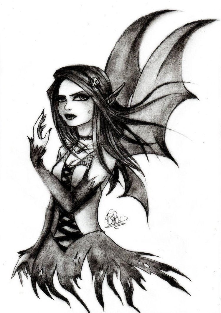 Black And Grey Gothic Fairy Tattoo Design