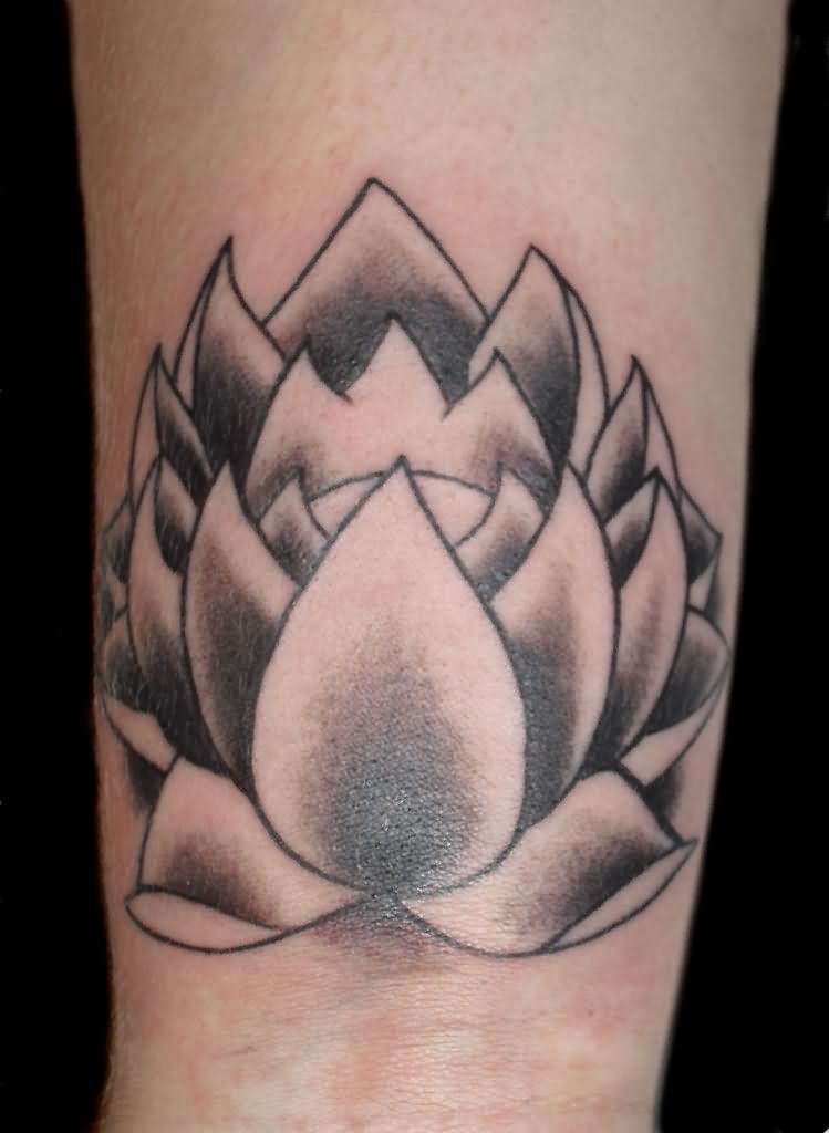 Black And Grey Lotus Flower Tattoo Design For Wrist