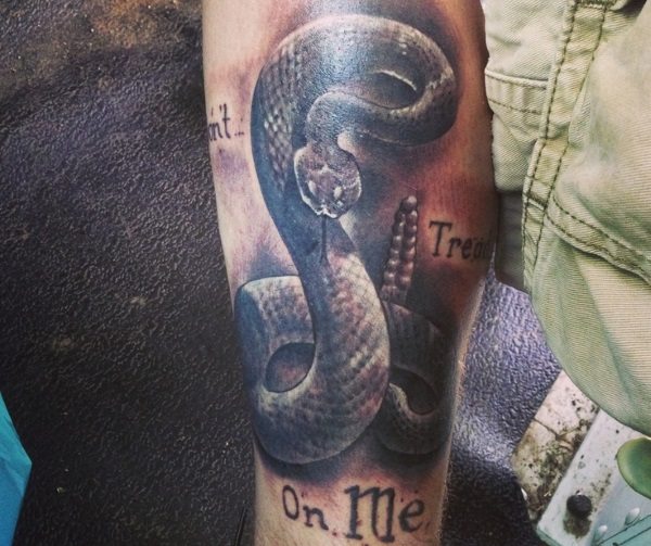 Black And Grey Rattlesnake Tattoo On Sleeve