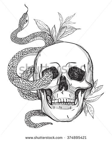 Black And Grey Snake In Skull Tattoo Design