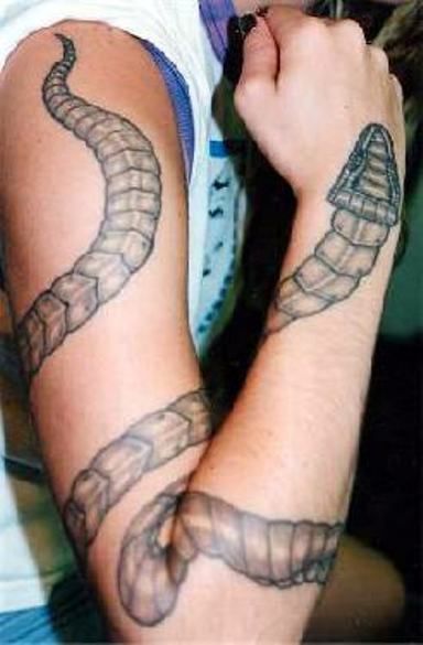 Black And Grey Snake Tattoo Wrapped Around Full Arm