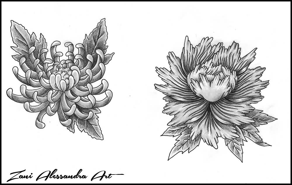 Black And Grey Two Lotus Flowers Tattoo Design