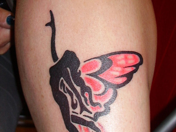 Black And Pink Fairy Tattoo Design For Arm