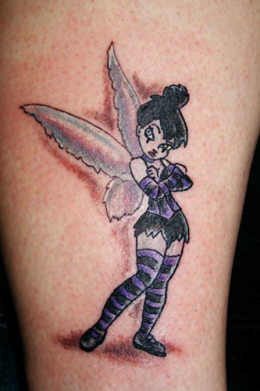 Black And Purple Fairy Tattoo Design For Sleeve