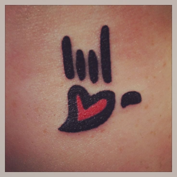 Black And Red Heart I Love You Sign Tattoo