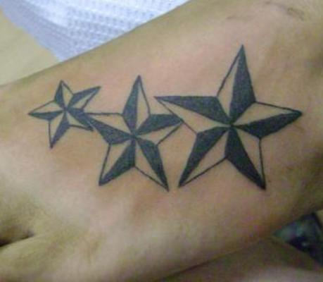 Black And White Nautical Star Tattoo On Left Foot