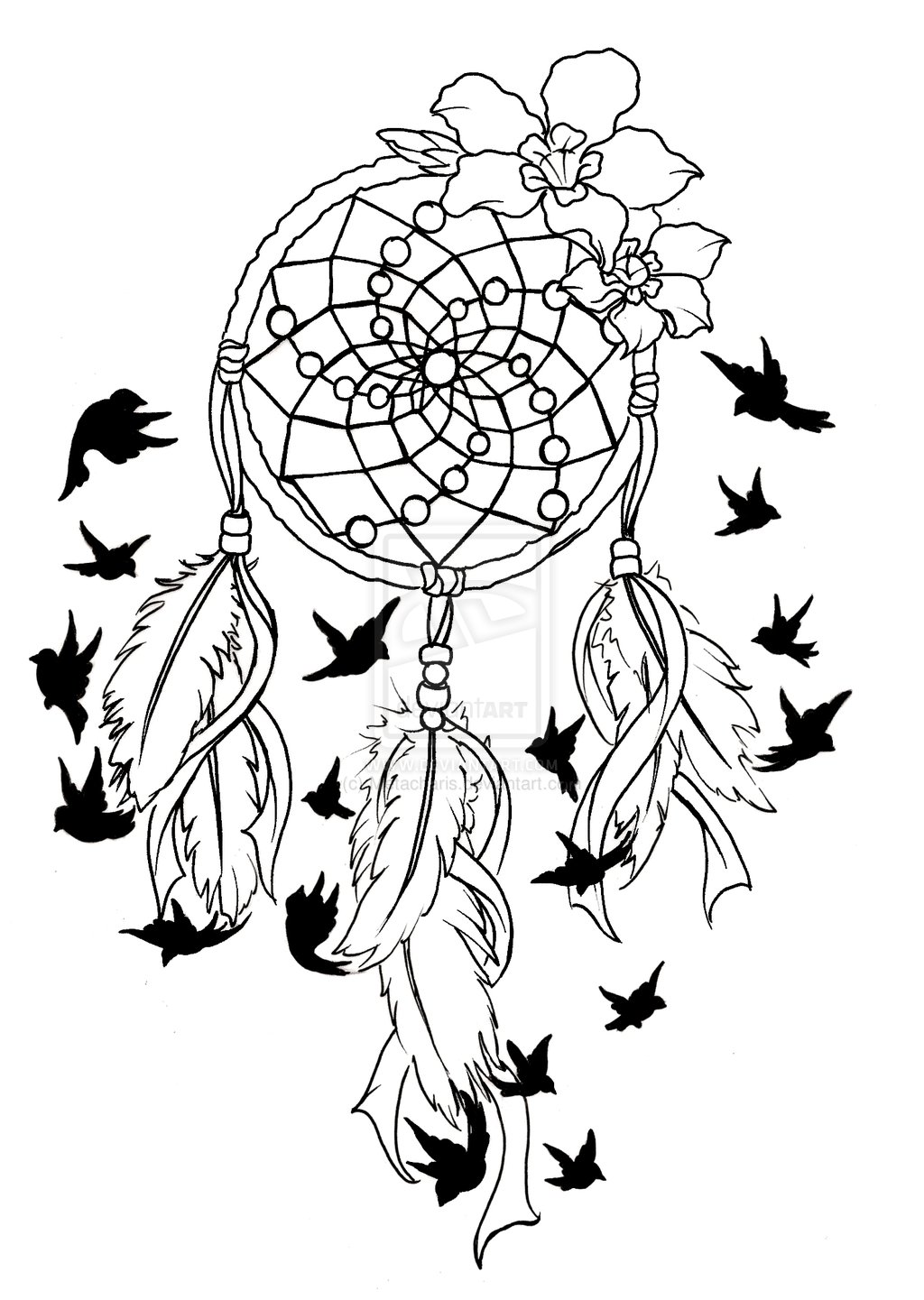 Black Birds And Dreamcatcher Tattoo Design Sample