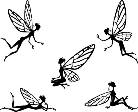 Black Five Flying Fairies Tattoo Stencil