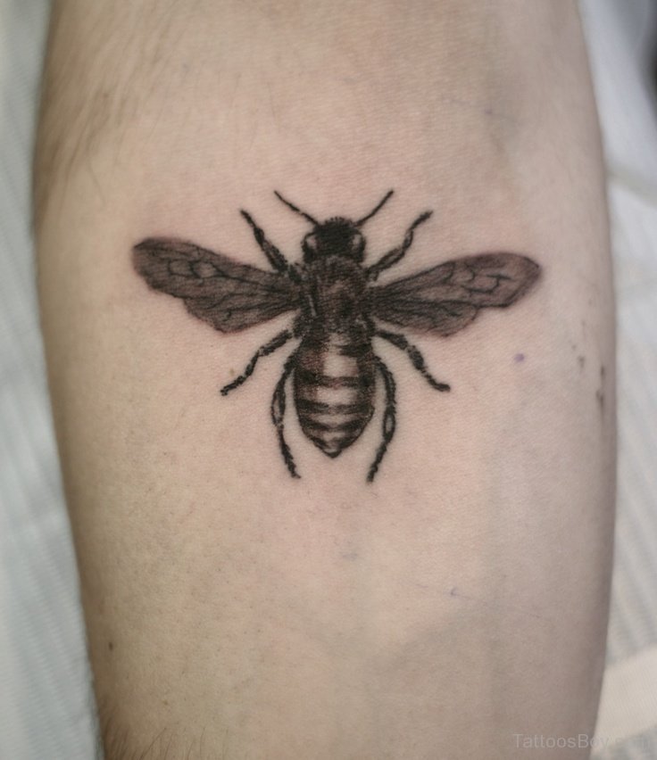 Black Ink Bumblebee Tattoo Design For Forearm