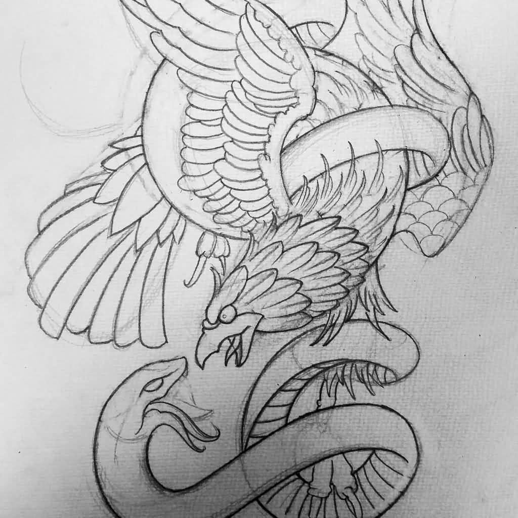Black Ink Eagle With Snake Tattoo Design By Gord Kennedy