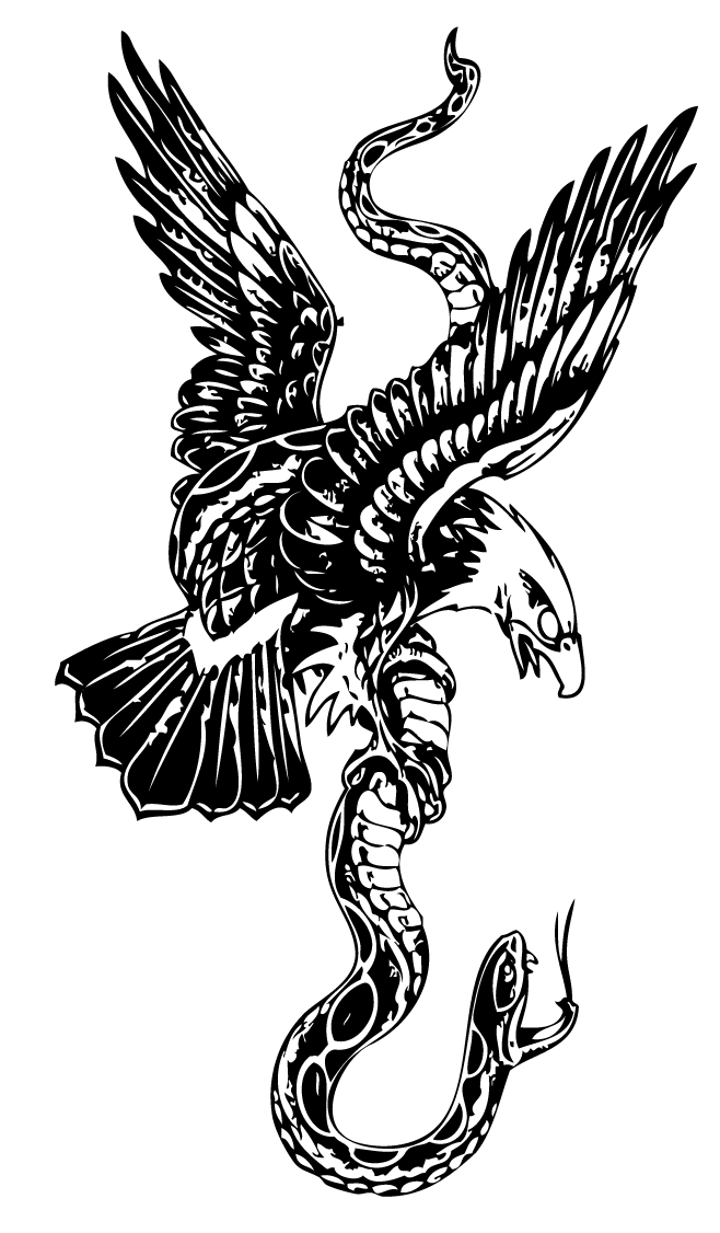 Black Ink Eagle With Snake Tattoo Stencil