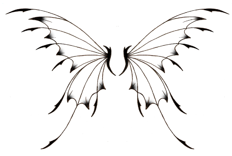 Black Ink Fairy Wings Tattoo Design