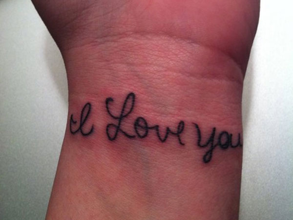 Black Ink I Love You Tattoo On Left Wrist