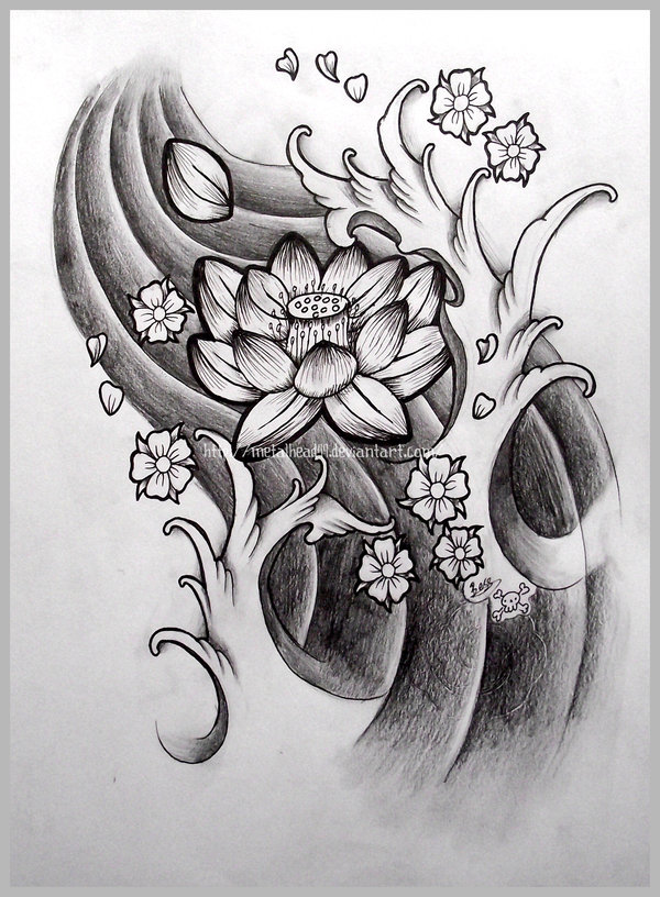 Black Ink Japanese Lotus Tattoo Design By Metalhead99