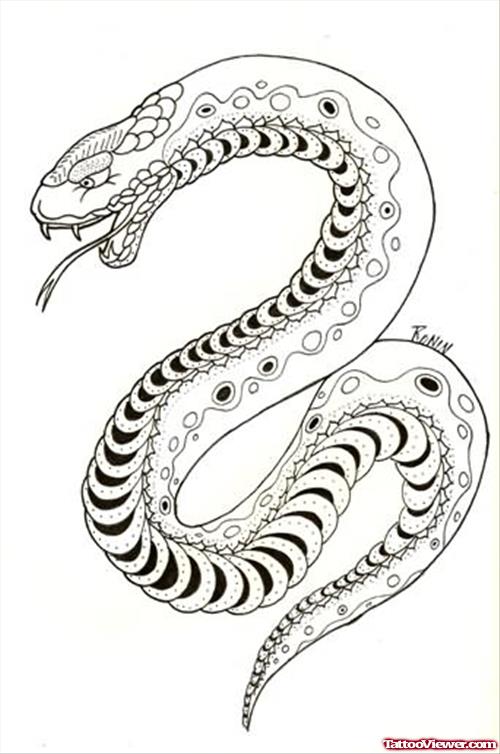 Black Ink Japanese Snake Tattoo Stencil