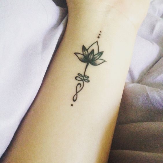 Black Ink Lotus Flower Tattoo Design For Forearm