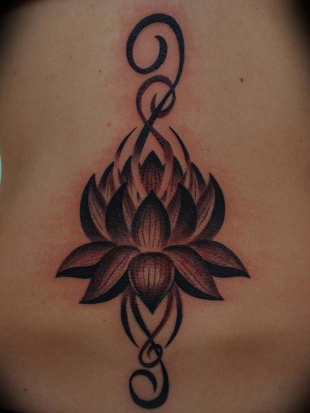 Black Ink Lotus Flower Tattoo Design