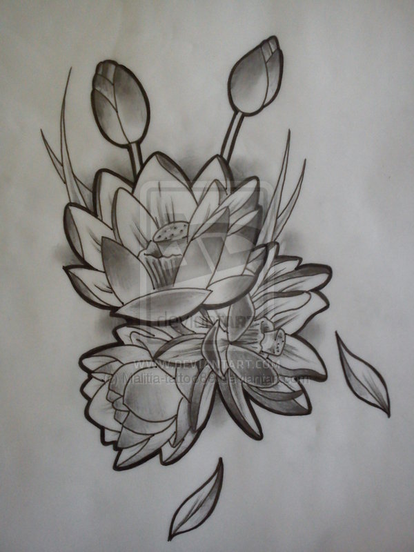 Black Ink Lotus Flowers Tattoo Design