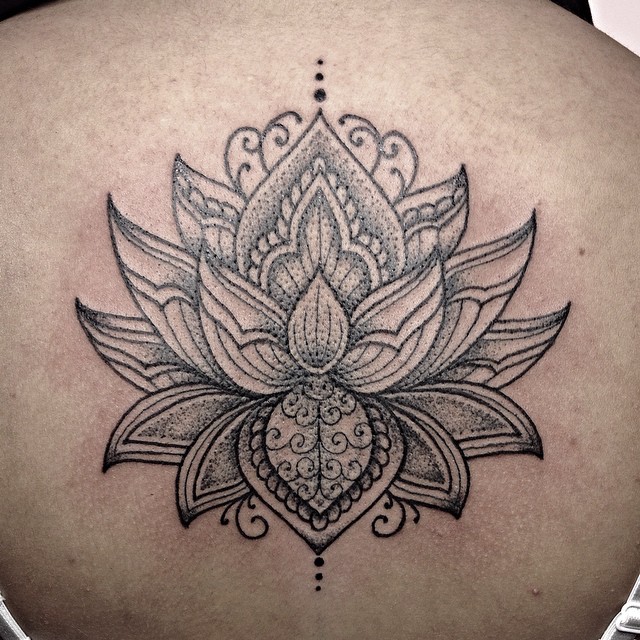 Black Ink Mandala Lotus Flower Tattoo Design