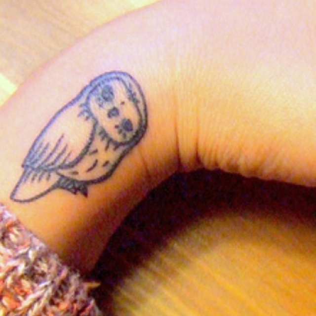Black Ink Owl Tattoo Design For Side Wrist